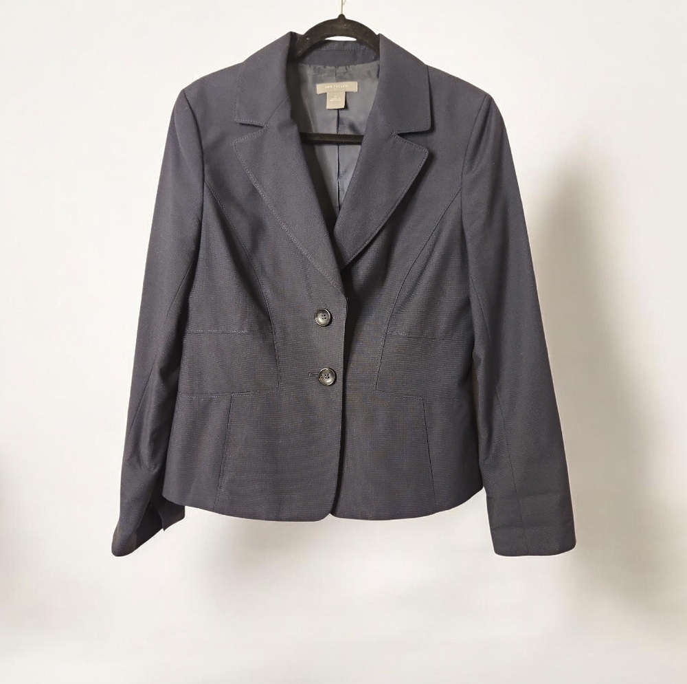 Ann Taylor Women's Navy Diagonal Weaved Textured Blazer Size 10